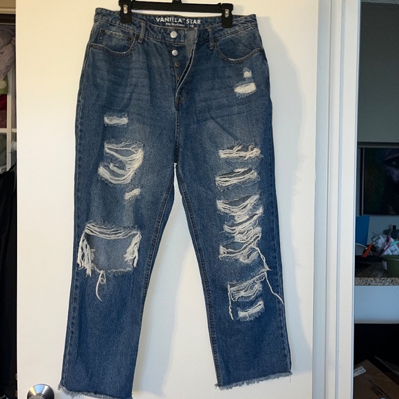 90s Boyfriend Ripped Jeans sz 15 All Button Relaxed Vanilla Star - Picture 10 of 11